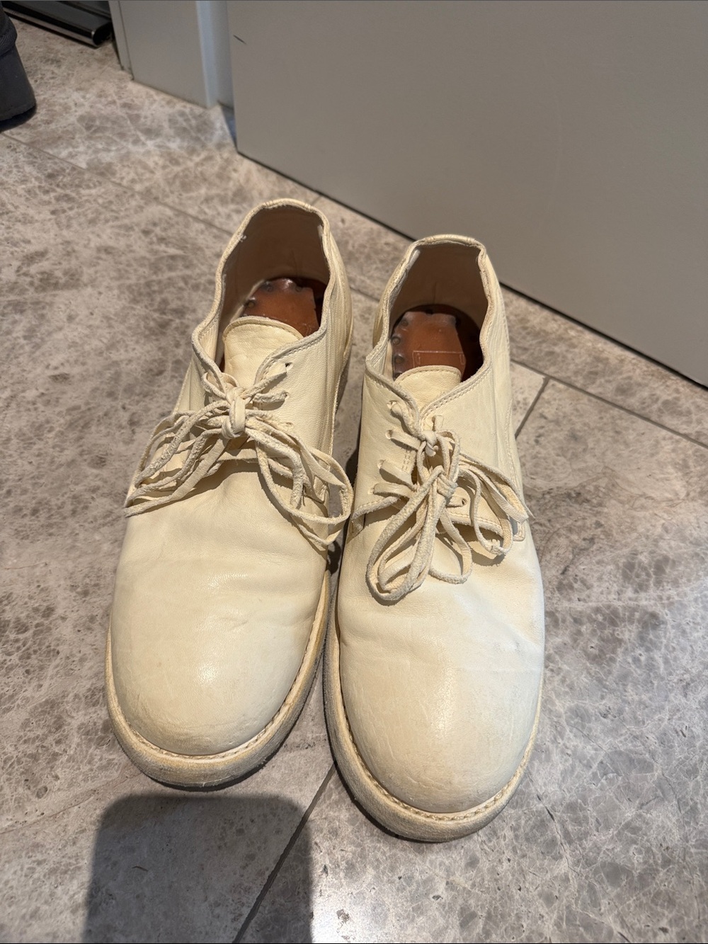guidi Cream Leather Lace-Up Shoes